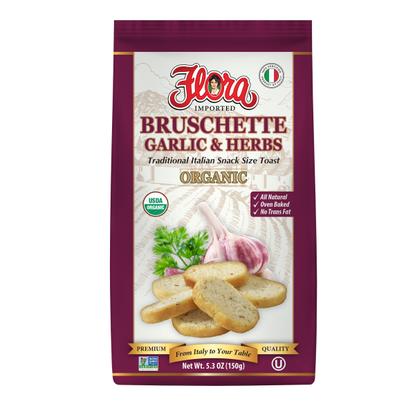 Flora foods Organic Bruschette Mini Toasts Garlic & Herbs Italian Bread for Bruschetta