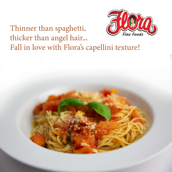 Flora Foods Italian Capellini Pasta Dish with tomato sauce