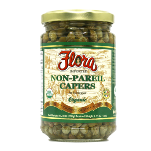 Flora Foods Non-Pareil Organic Capers in Vinegar and Salt Brine Premium italian Glass 10 Oz Jar