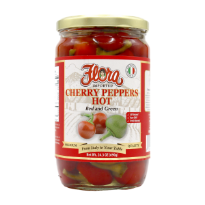 Flora Foods Hot & Red Cherry Peppers in Brine 24 oz jar
