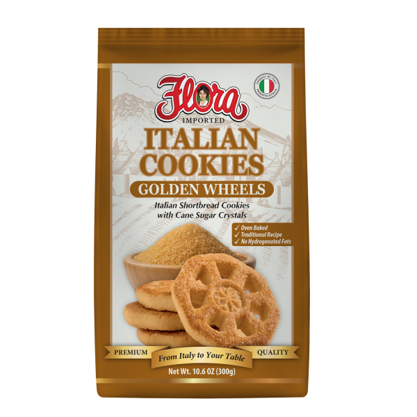 Flora Foods Golden Wheels Italian Shortbread Cookies sprinkled with Sugar Cane Crystals